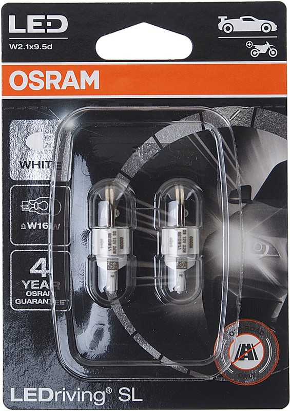 Автолампа 12V W16W без цоколя LED белый 6000K (к-т 2 шт.) 921DWP-02B Osram